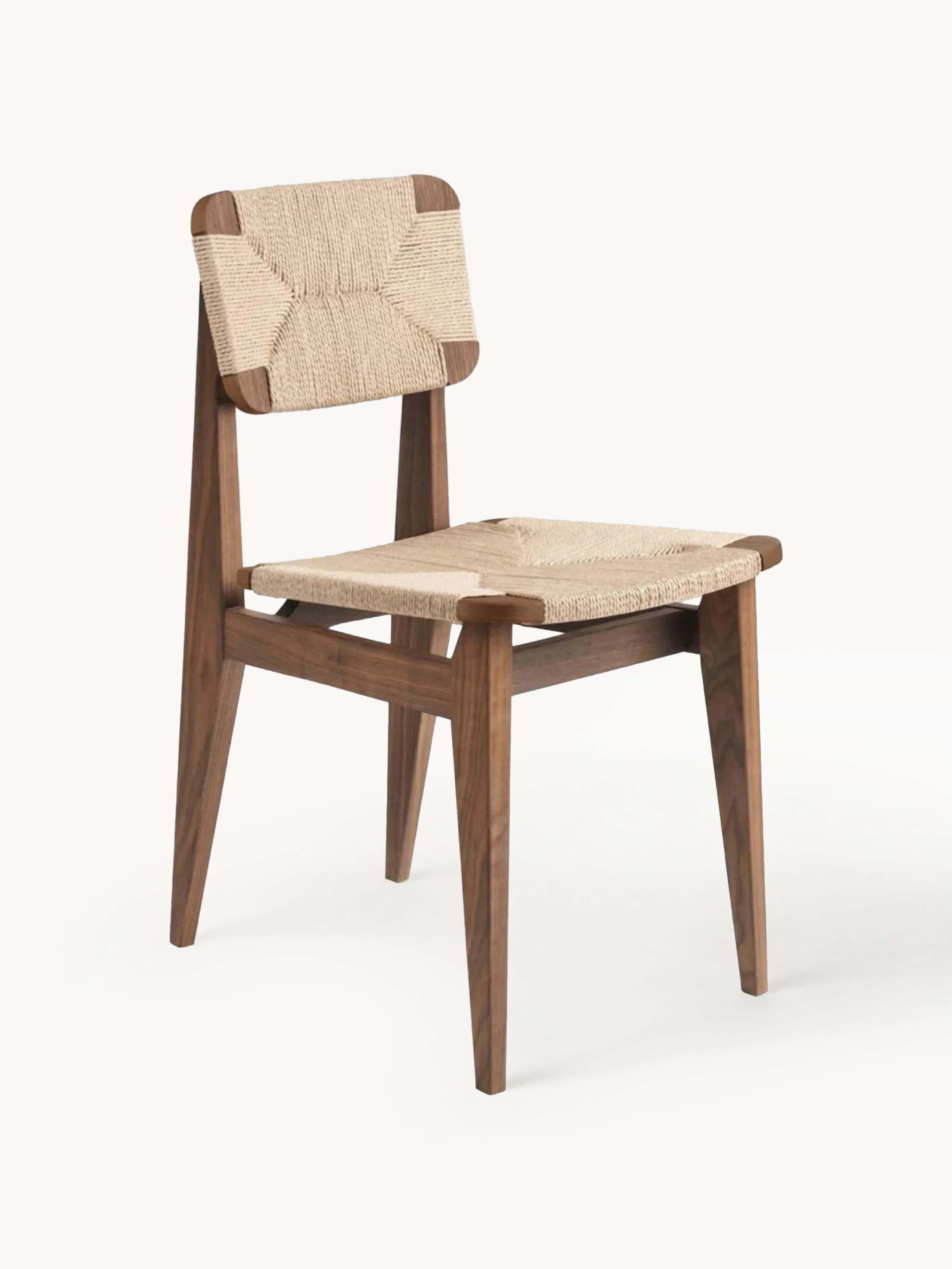 Holzstuhl C-Chair aus Walnussholz mit geflochtener Sitzfläche