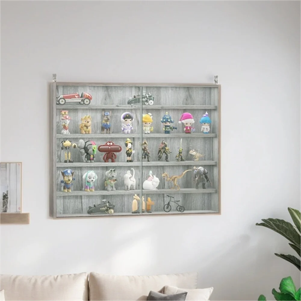 5-Tier Wall-Mounted Glass Display Cabinet with Adjustable Shelves