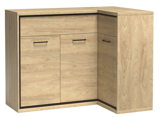 Komoda MILAN 127 cm dąb narożna pojemna szuflady drzwi