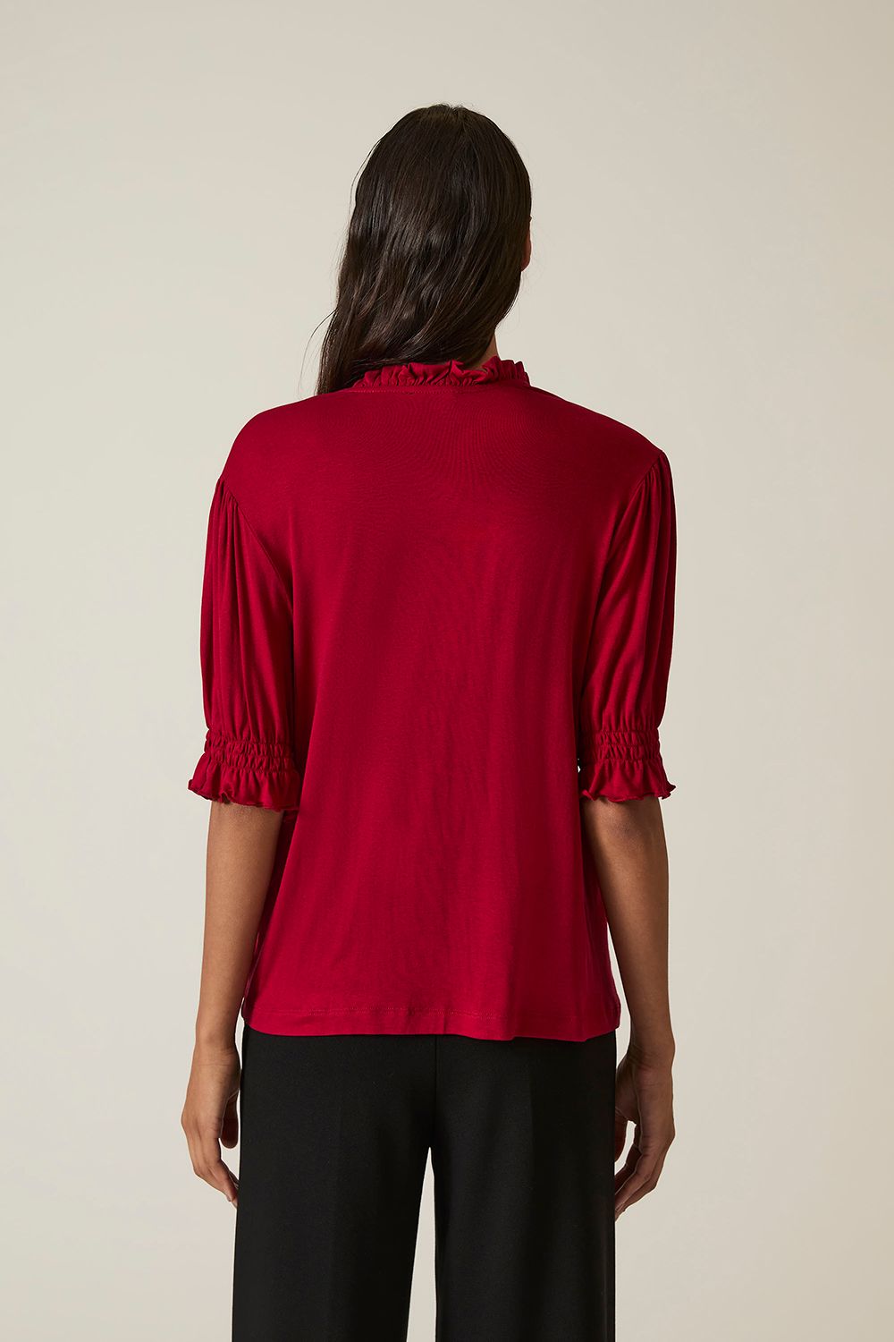James Lakeland Burgundy V-neck Jersey Blouse