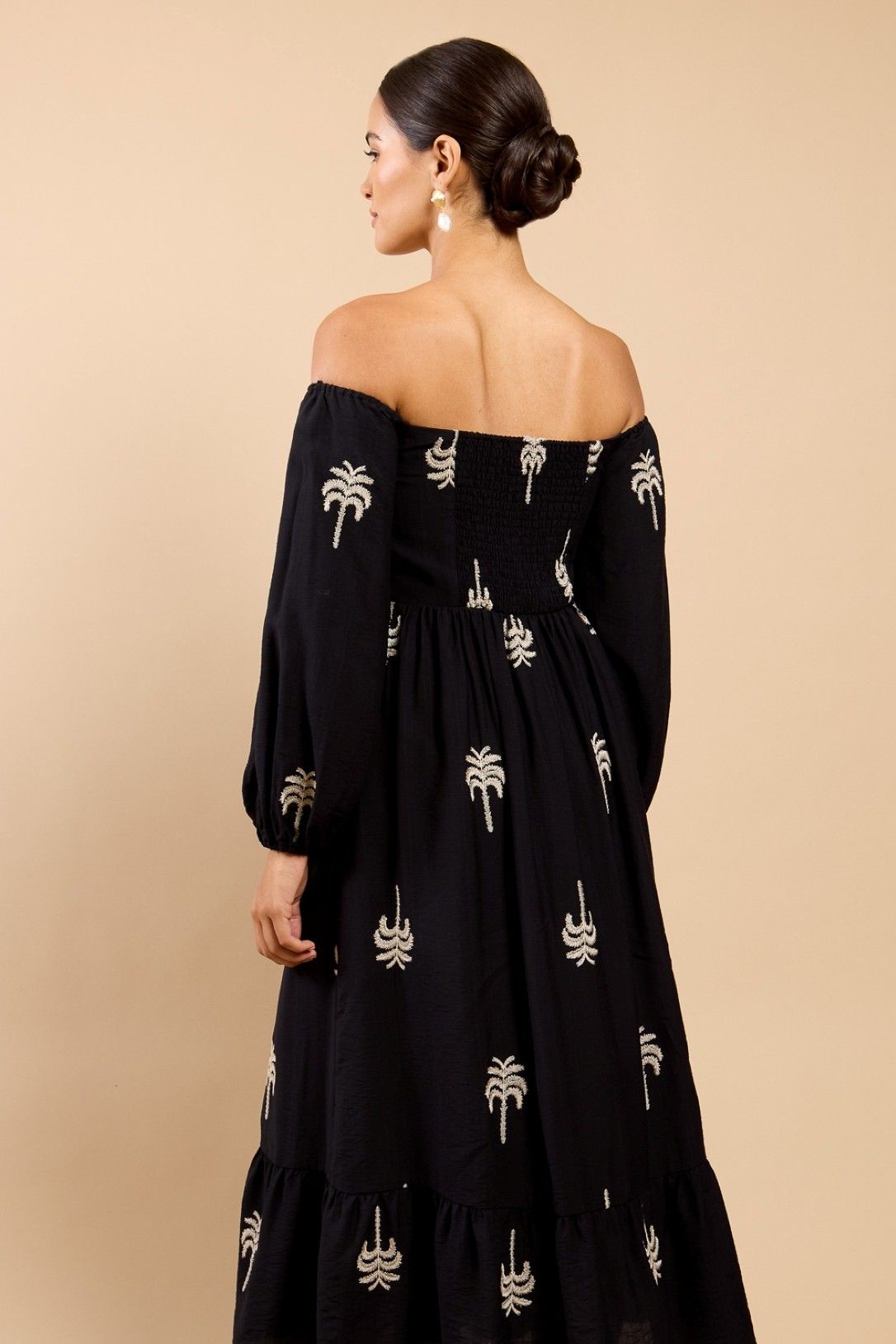 Little Mistress Black Embroidered Bardot Midaxi Dress by Vicky Pattison