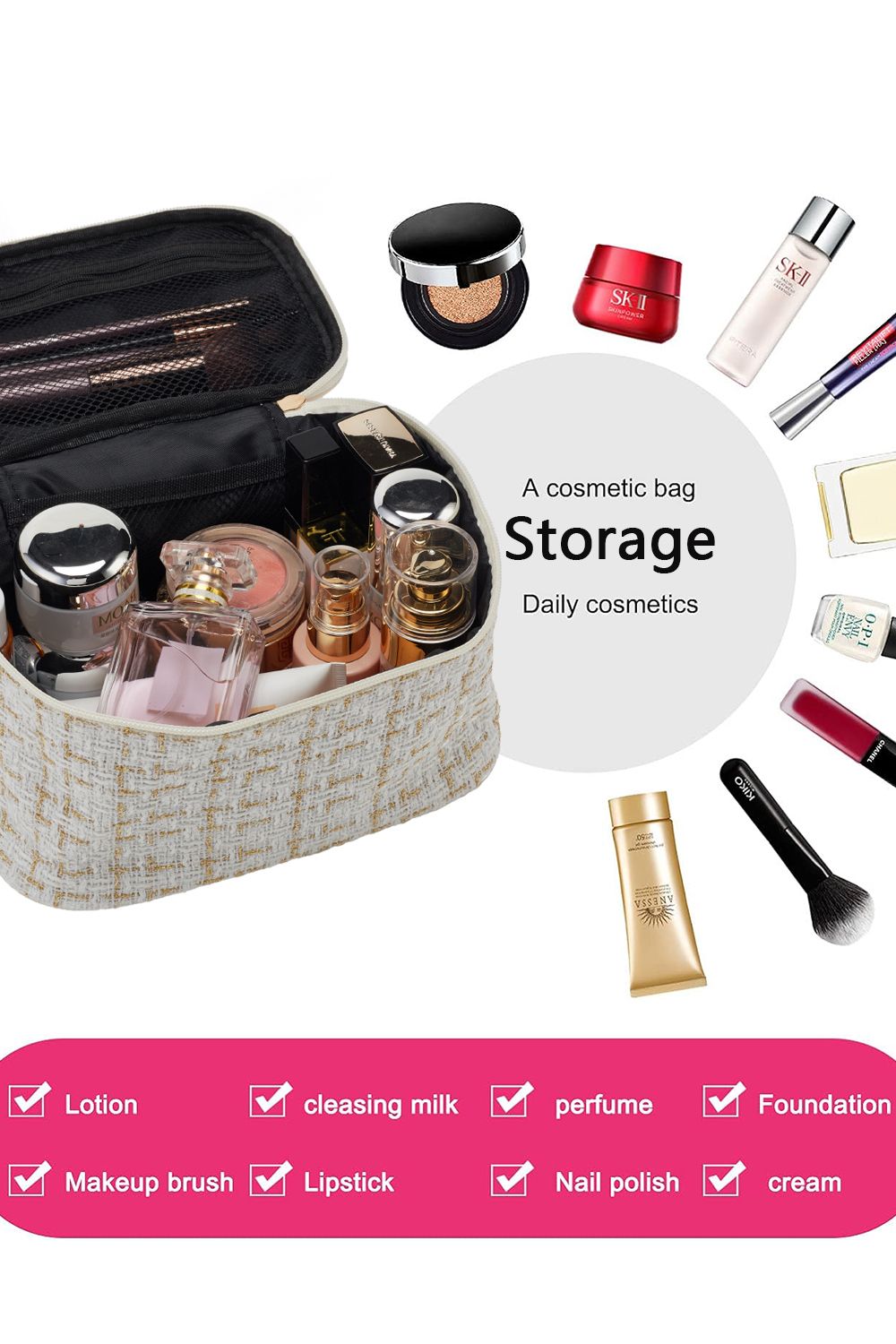 Living and Home Large Toiletry Bag Cosmetic Bag Travel Makeup Bag Organizer