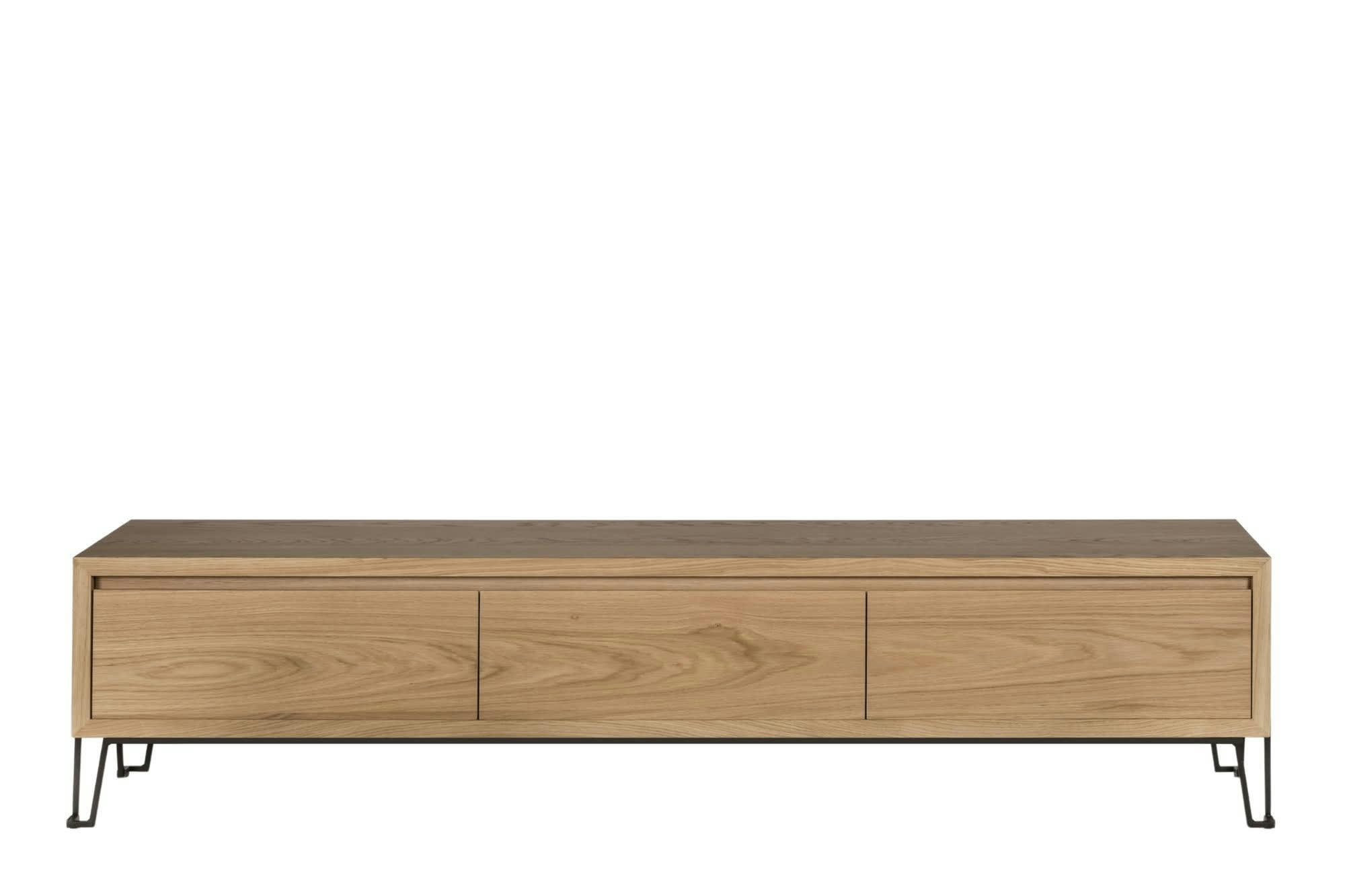 BRIGHTON - Meuble TV bas en chêne clair et métal L200