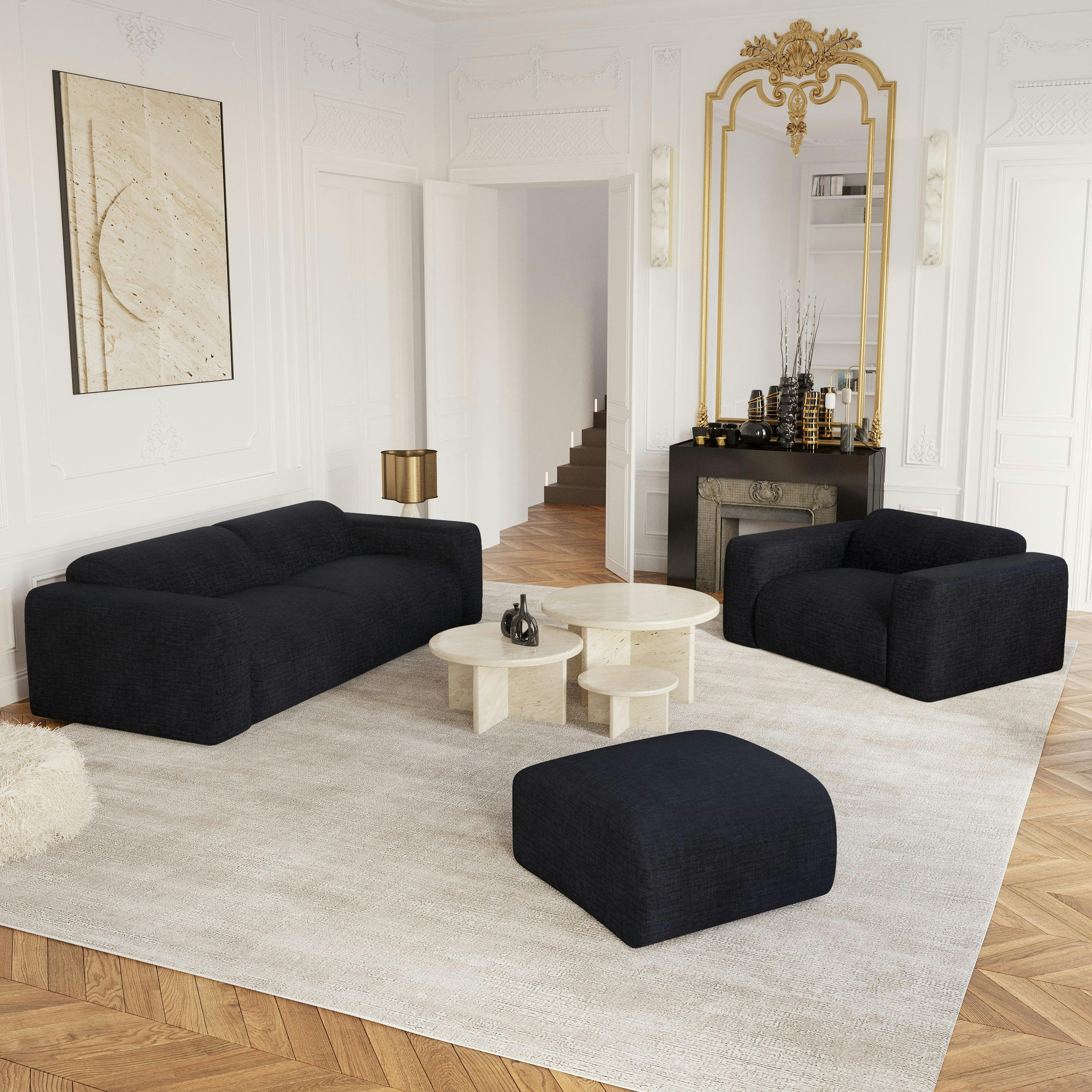 MYRA - Canapé 4 place velours texturé anthracite