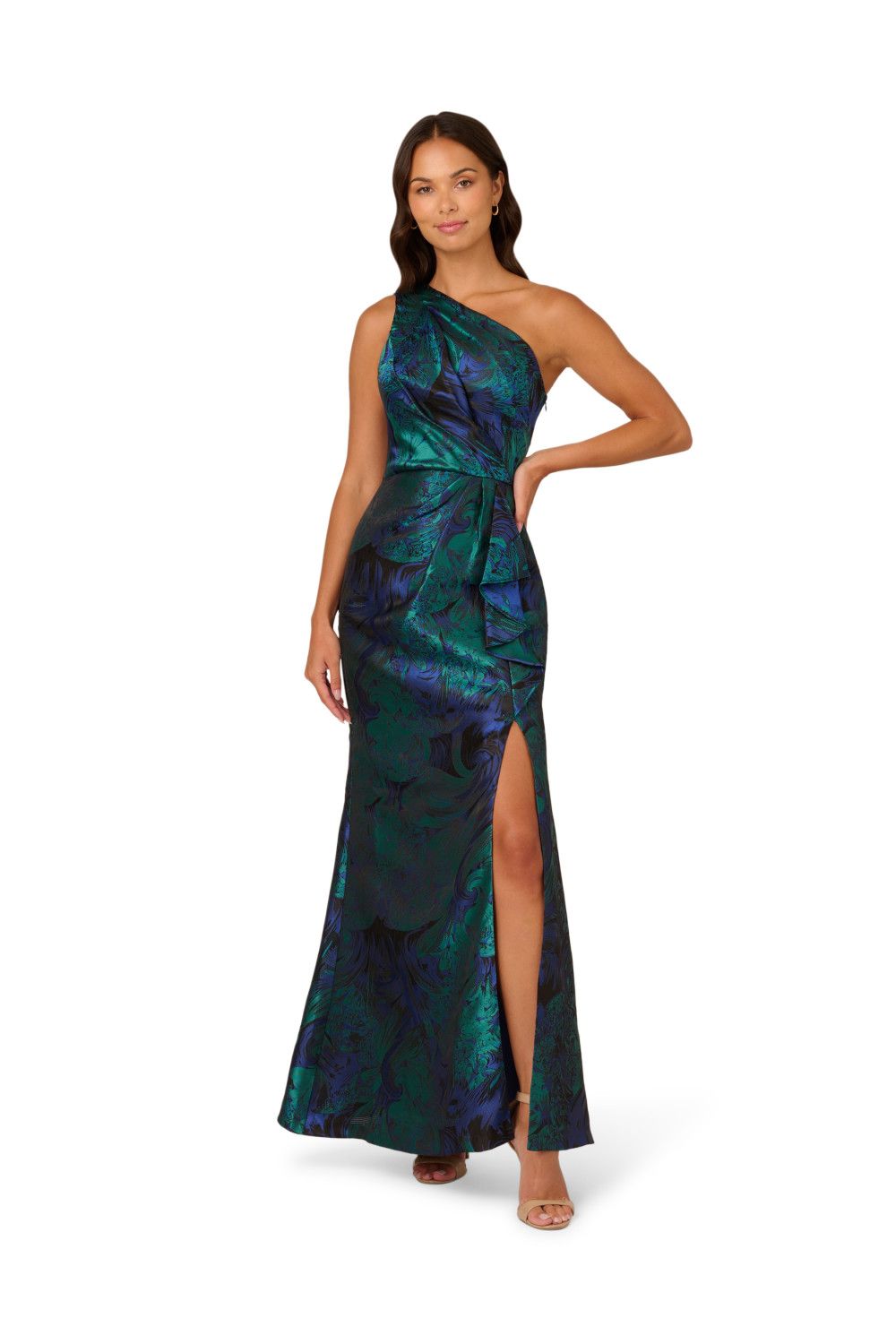 Adrianna Papell One Shoulder Jacquard Gown
