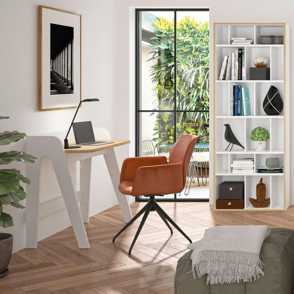 FIORE - Bureau  placage chêne clair et blanc