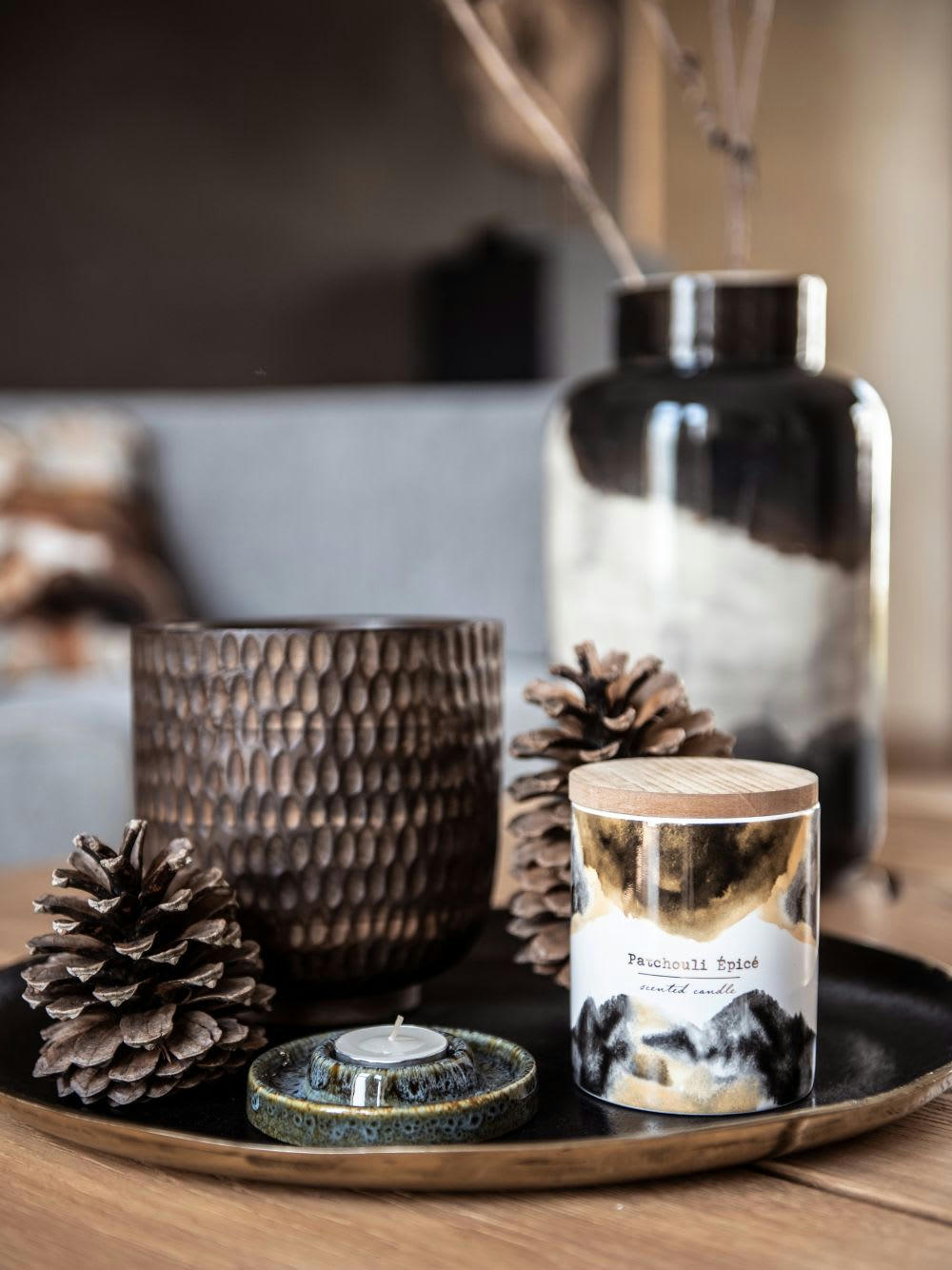 ARSTAD - Vase en grès noir, moka et beige H33