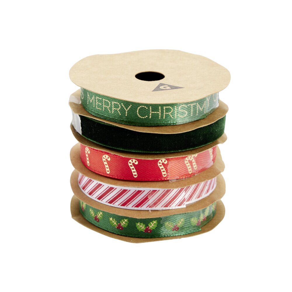 Ruban No&euml;l x5 en tissu thème traditionnel fantasia 2m