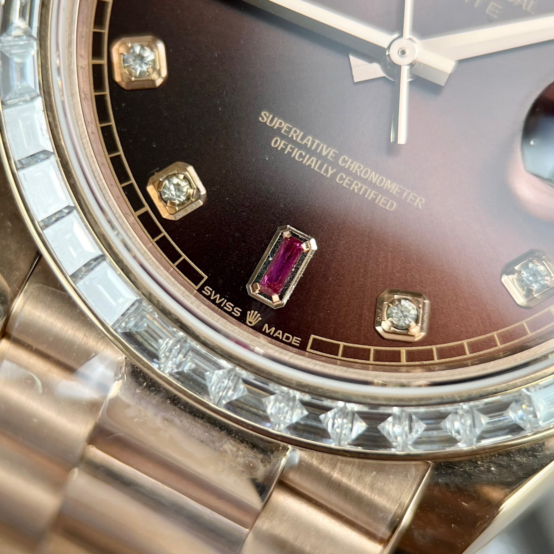 Rolex Day-Date RG Plated Chocolate Dial With Red Diamonds 40mm Super Clone