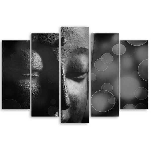 Feeby Obraz 5cz na płótnie Buddha Posąg Czarno Biały