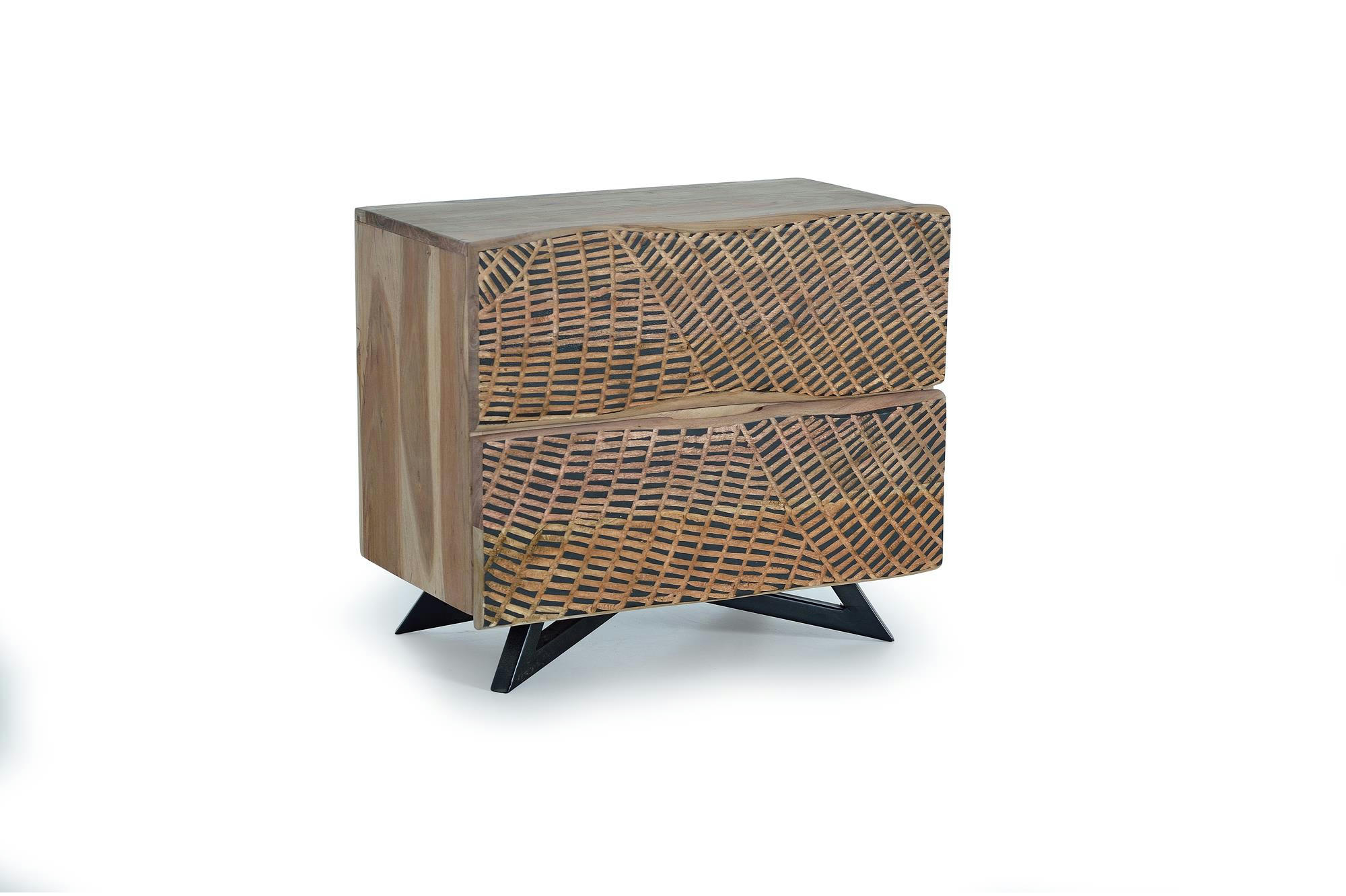 - Table de chevet en bois d'acacia et pieds en métal