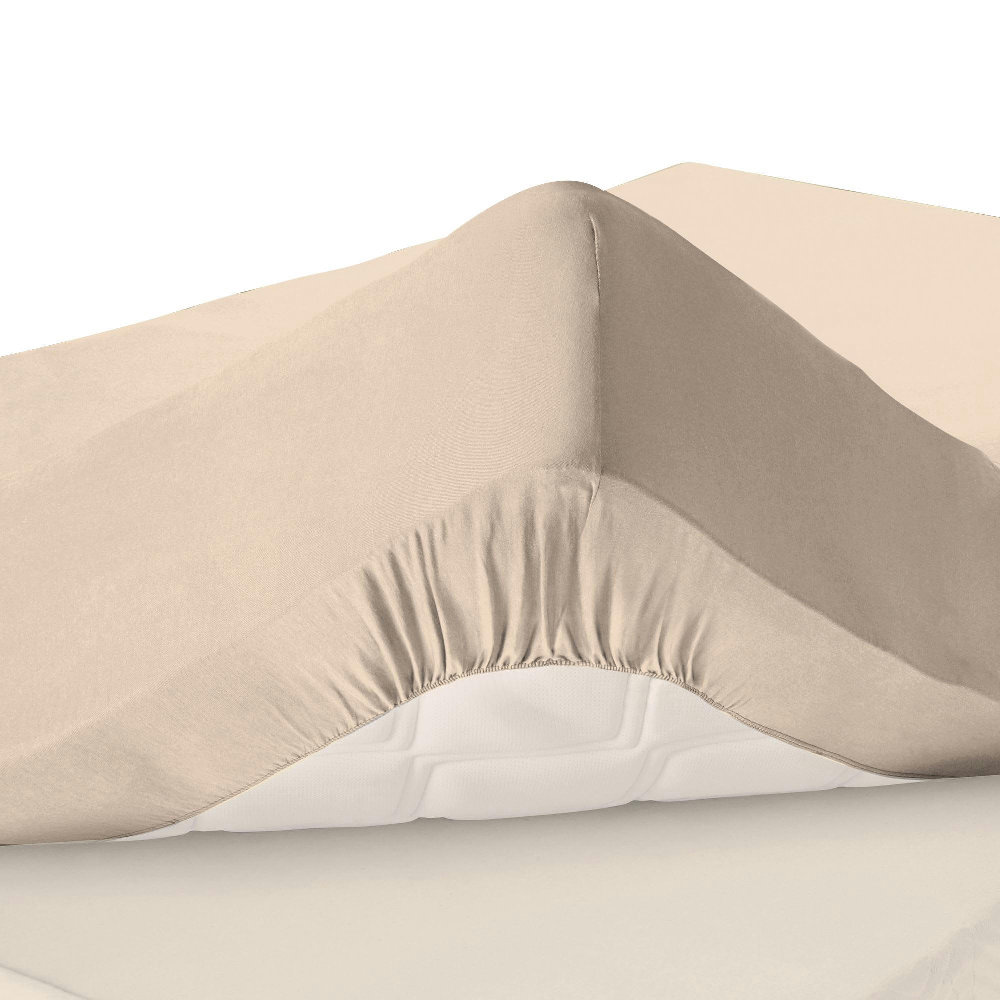 PERCALE - Drap-housse grand bonnet 90x190x32 beige sable en coton