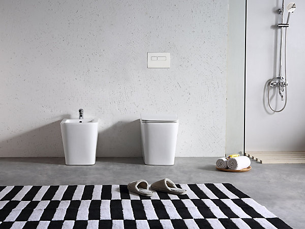 Paire de Sanitaires Edge Rim - Cuvette   Bidet Filo Muro Blanc Brillant - Sans Bride, Abattant Soft-Close