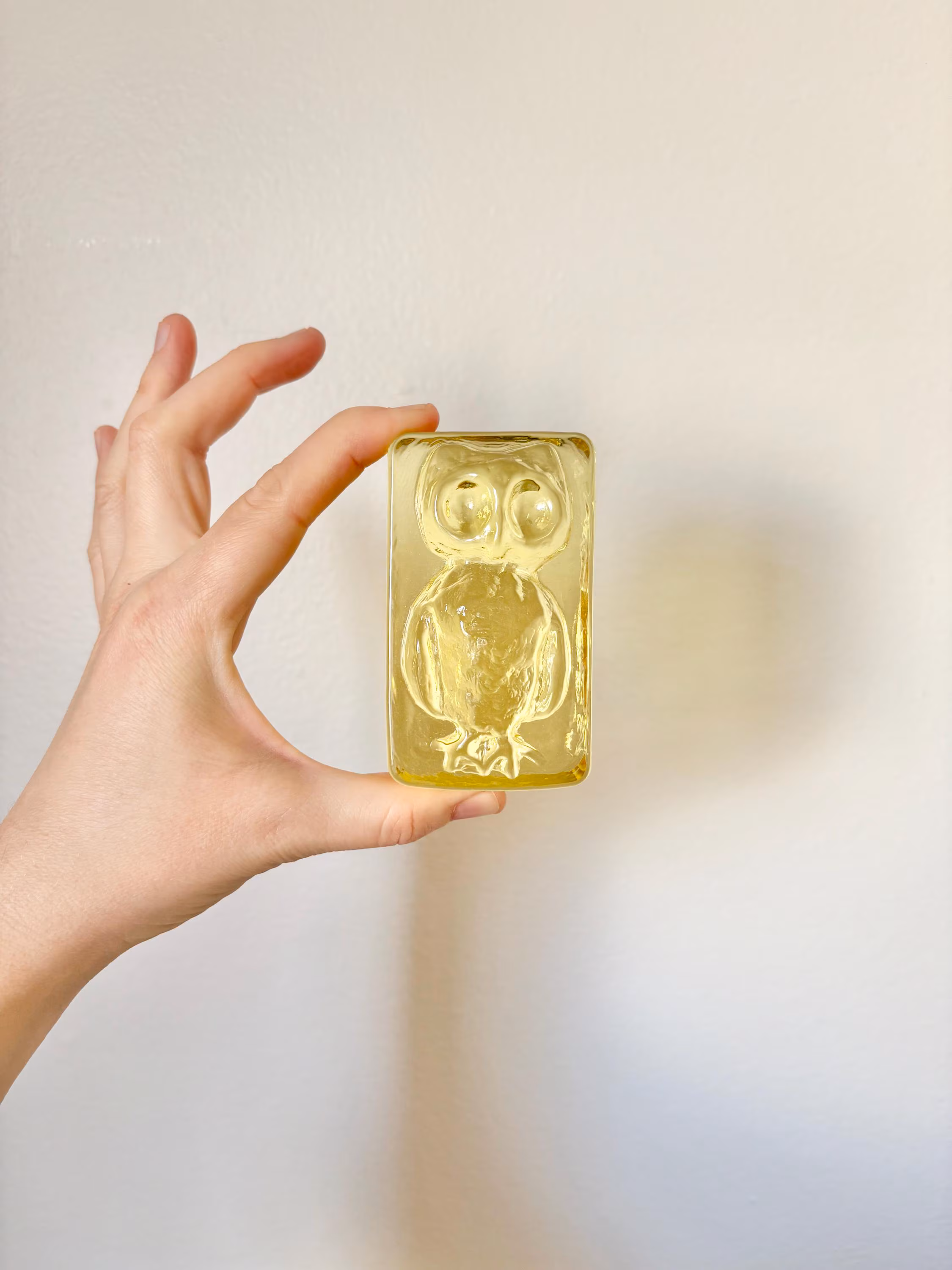 Vintage Blenko Yellow Glass Owl Paperweight