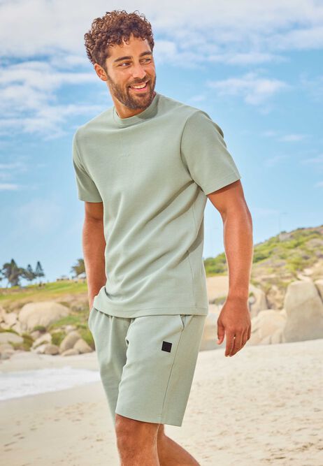 Mens Green Compact Textured T-Shirt