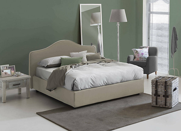 Lit double Dabbass, Lit coffre avec revêtement en tissu, Ouverture frontale, adapté pour matelas 160x190 cm, Taupe