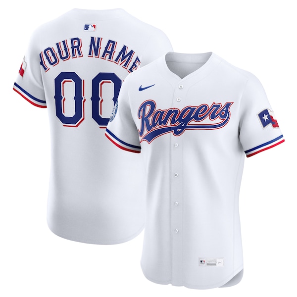 Texas Rangers Nike Home Elite Sponsor Patch Custom Jersey - White