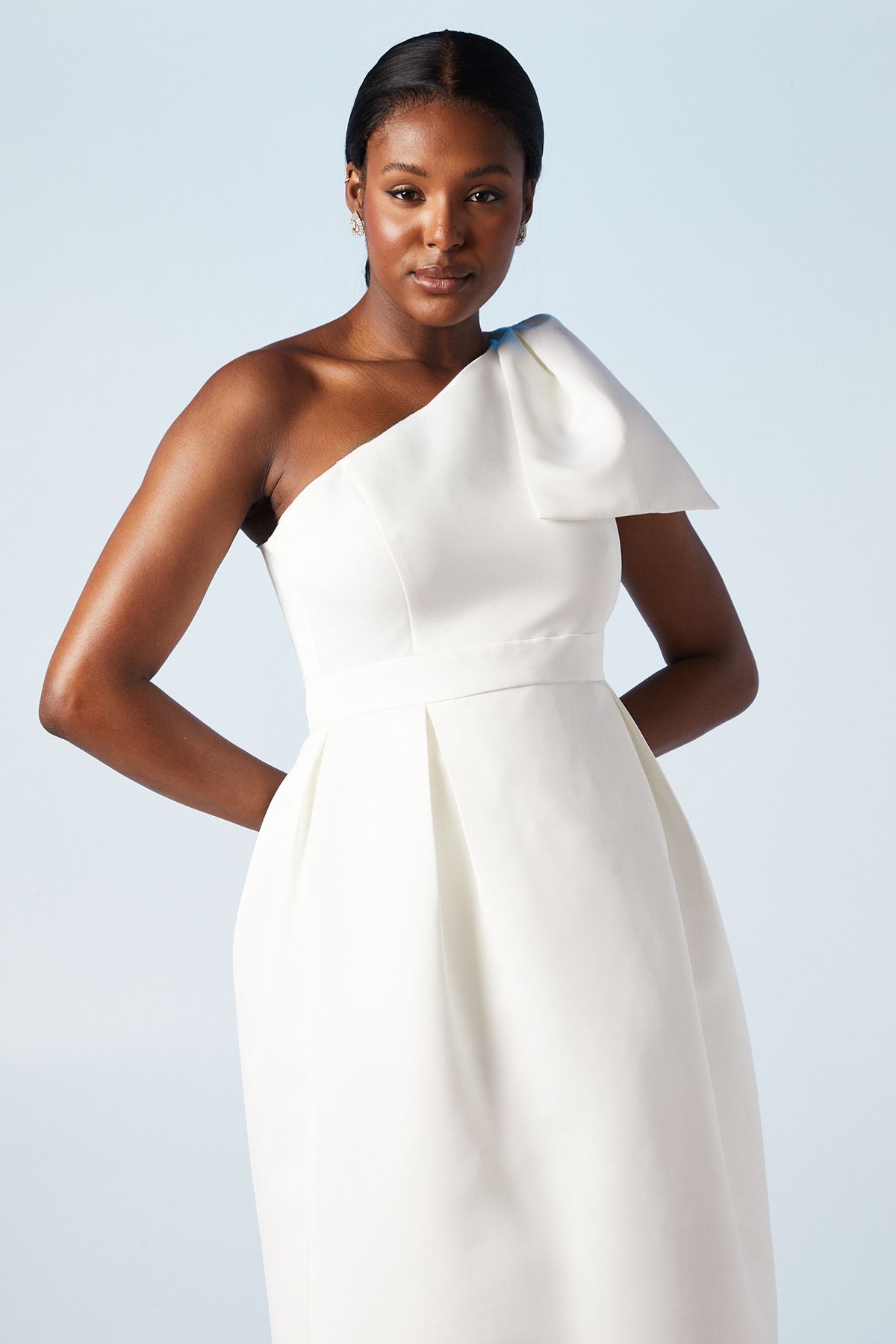 Coast Statement Bow One Shoulder Midi Wedding Dress
