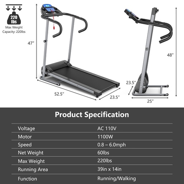 Goplus 1100W Folding Treadmill Electric Support Motorized Power