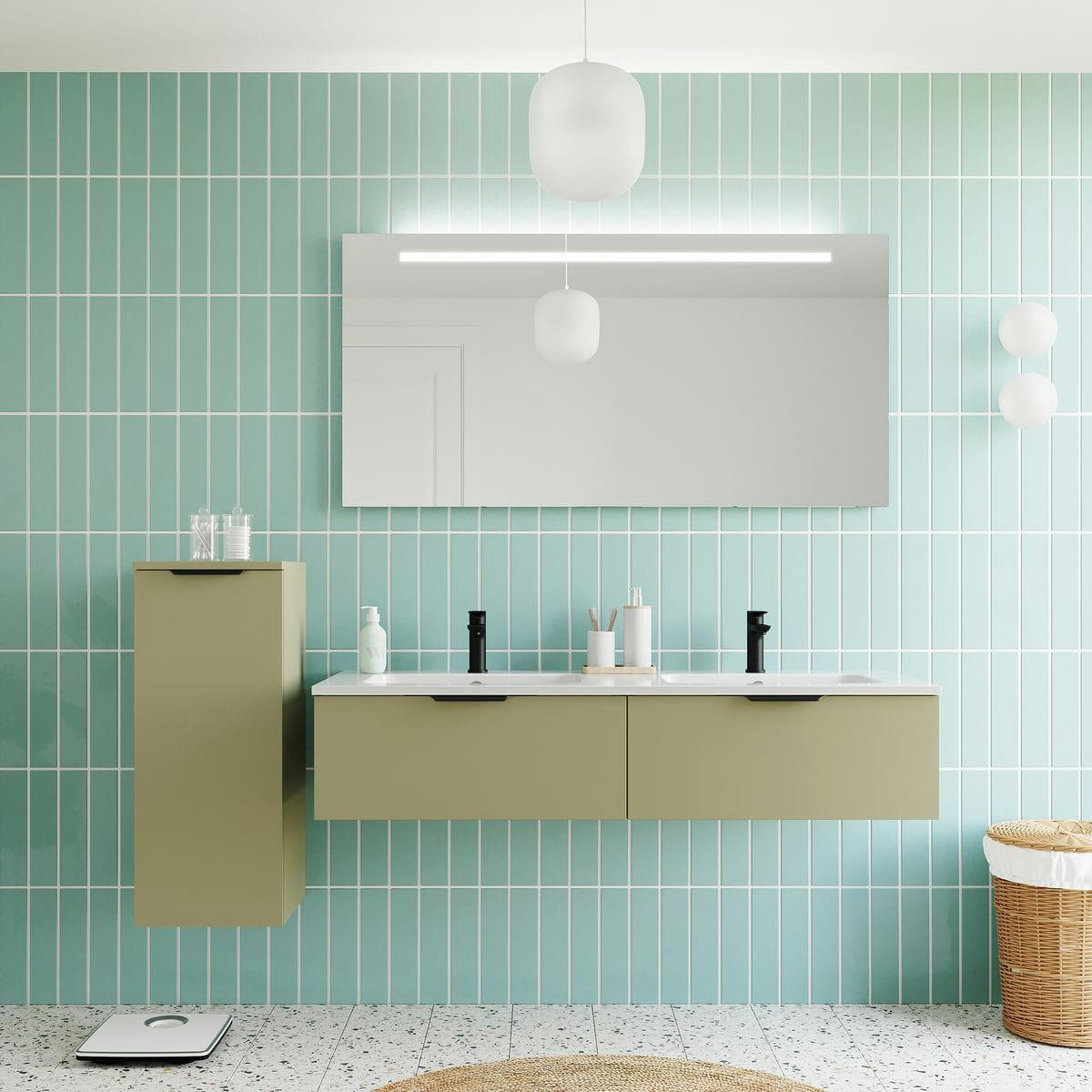 SOHO - Meuble salle de bain double vasque 140cm 2 tiroirs Vert