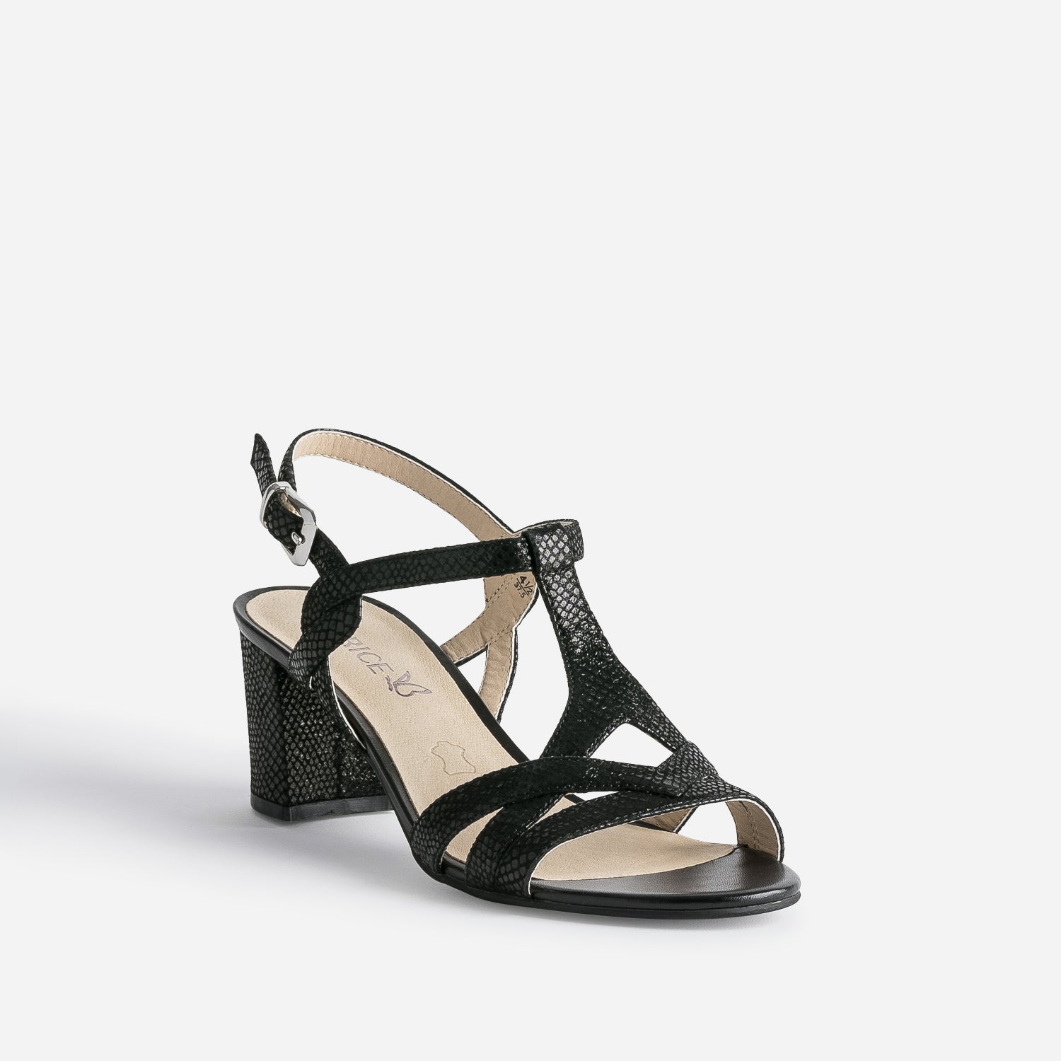 Sandale CAPRICE noire en cuir velours effet python
