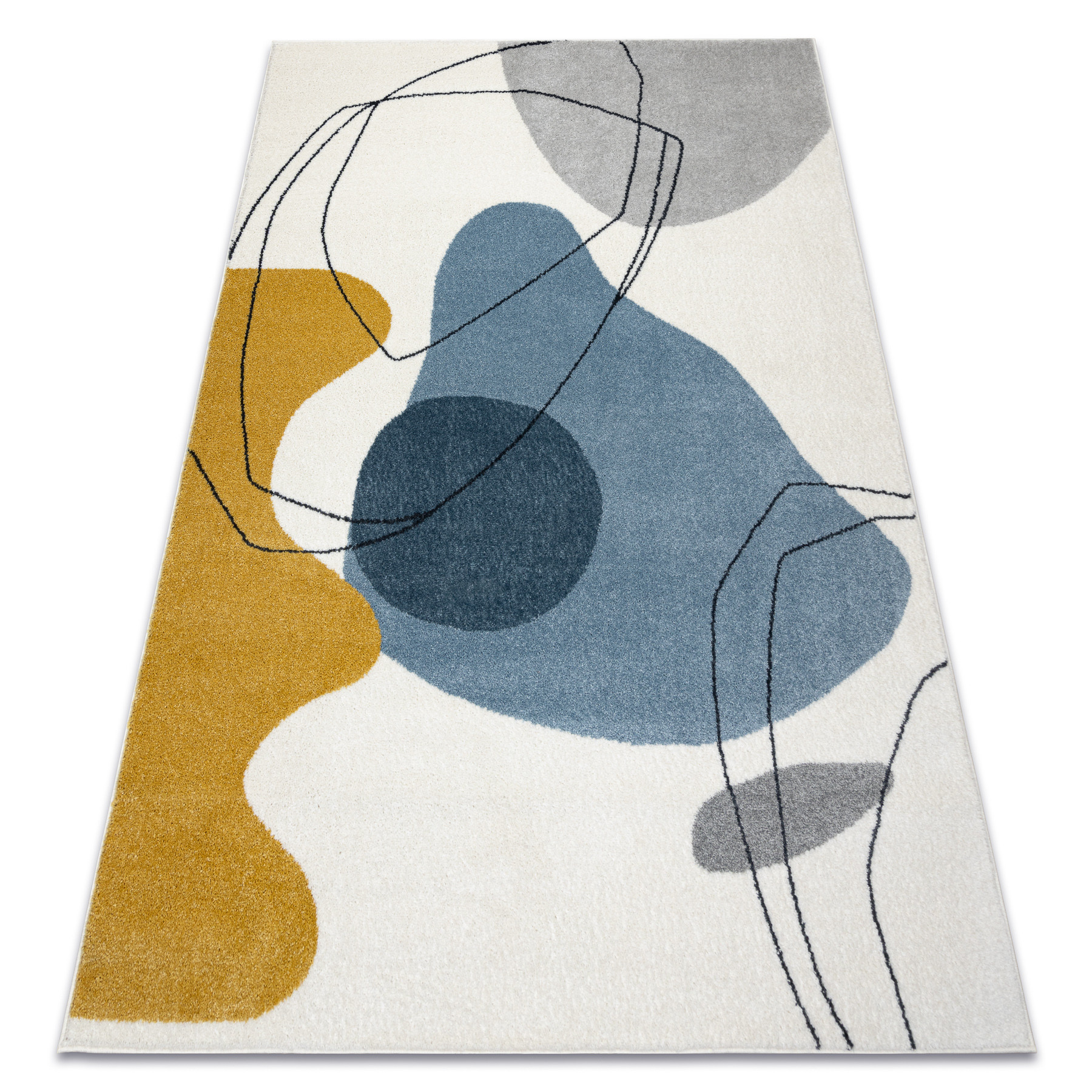 Dywan FUSION 7158 biały / żółty / niebieski - Geometryczny, 80x150 cm