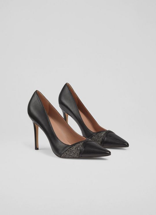 Astra Black Leather Court Shoes