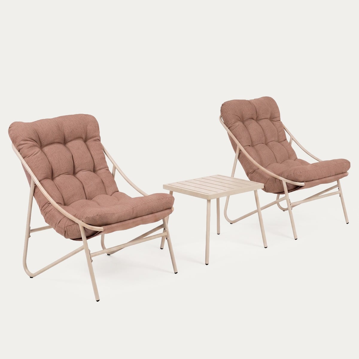 Zestaw mebli ogrodowych TIVOLI beżowy z ceglastymi poduszkami 65,5x85x95 cm / 43x43x42 cm