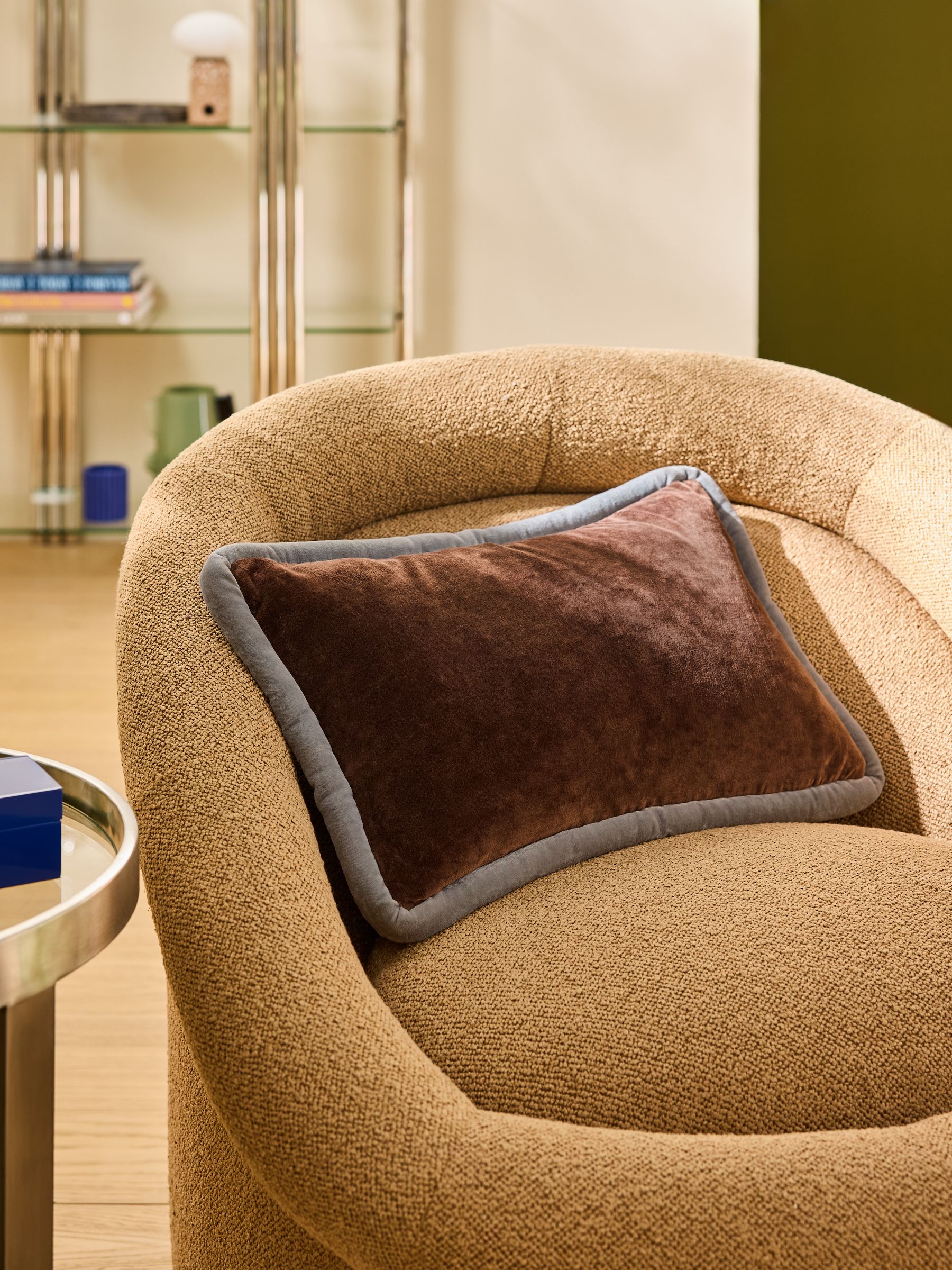 Chocolate/Navy Huxley Cotton Velvet Jumbo Pipe Cushion