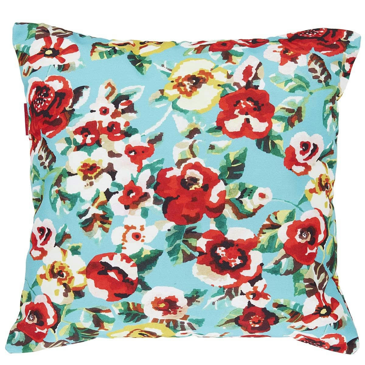 RITA - Housse de coussin extérieur fleuri turquoise 60x60