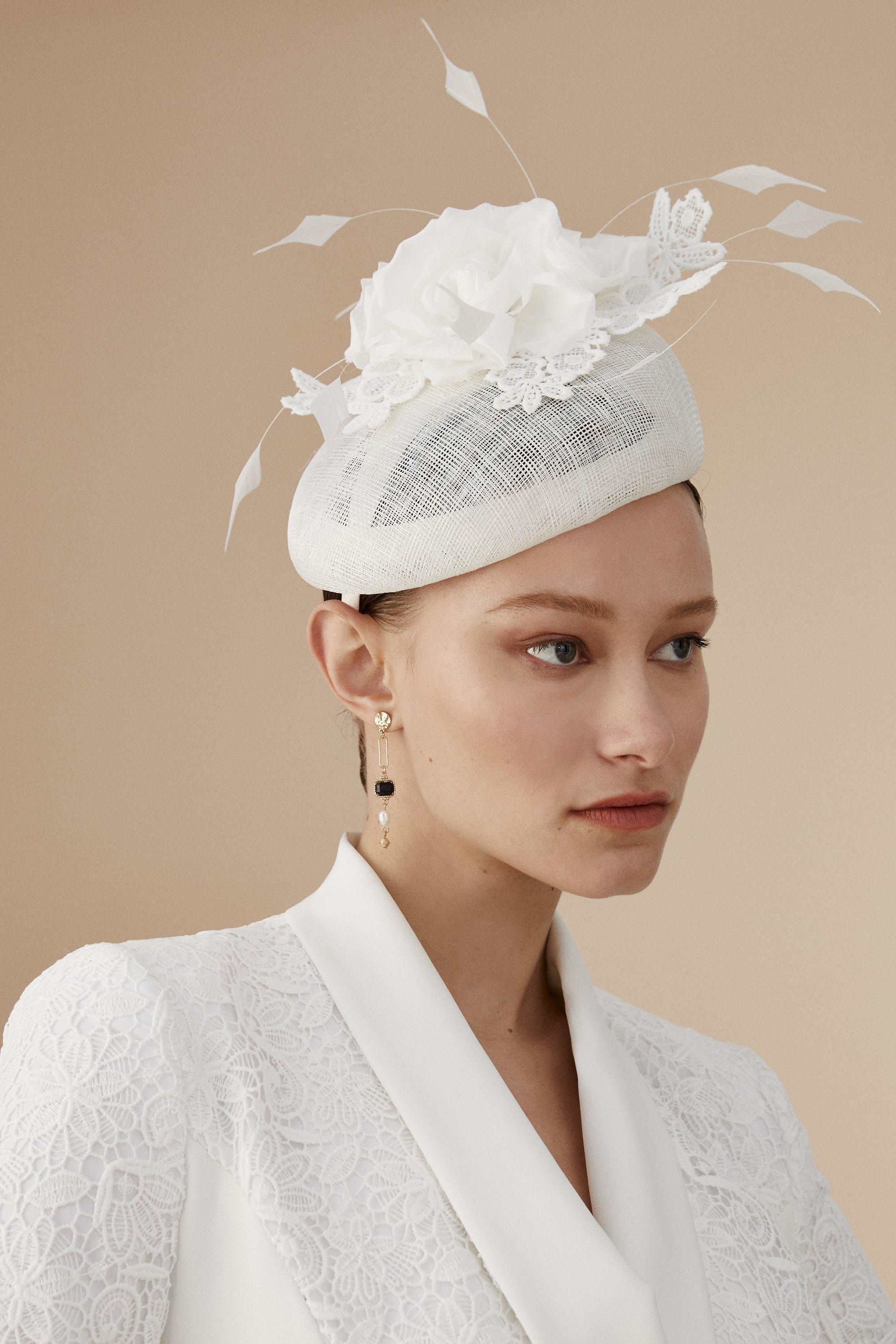 Coast Lisa Tan Flower And Lace Detail Side Facing Fascinator