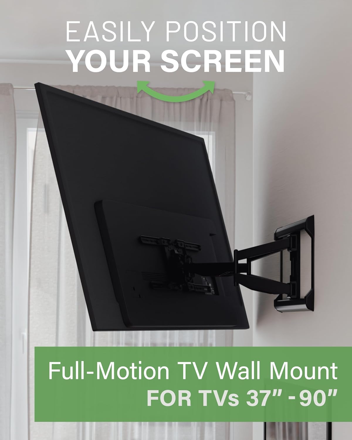 SANUS Full Motion TV Wall Mount for TVs up to 90 - Premium Design Extends 24 with Fingertip Swivel and Tilt - Easy 20 Minute Install - OLF24