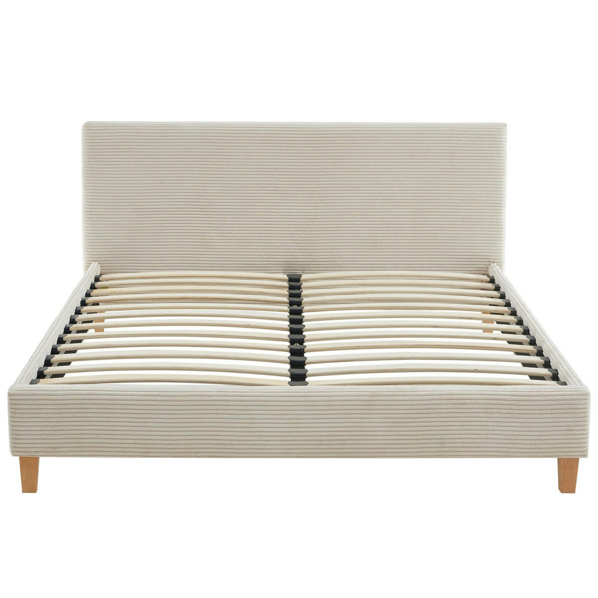 MILO - Lit adulte 160x200 avec tête de lit capitonnée en velours côtelé beige