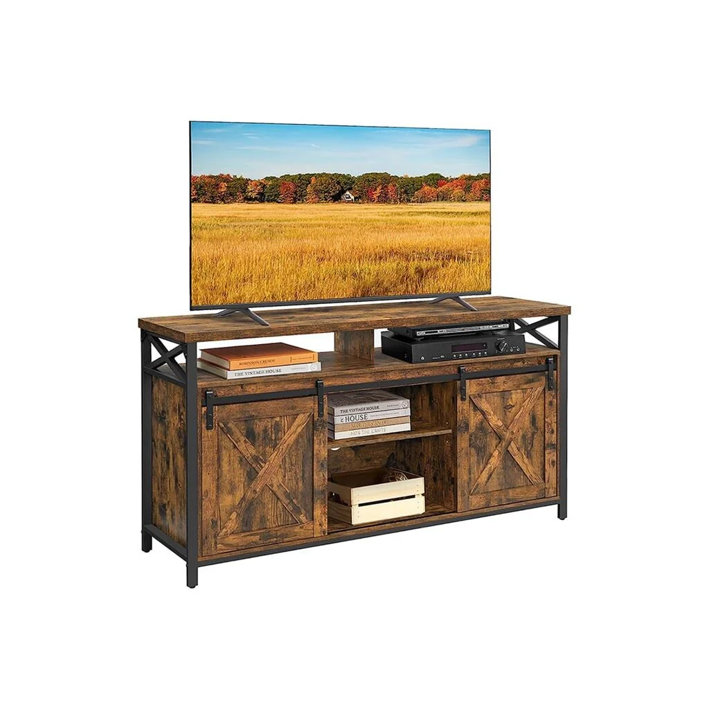 Black Wood Storage TV Stand for 65 Inch TV with Cabinets and Shelves - 57.9”L x 15.7”W x 29.9”H