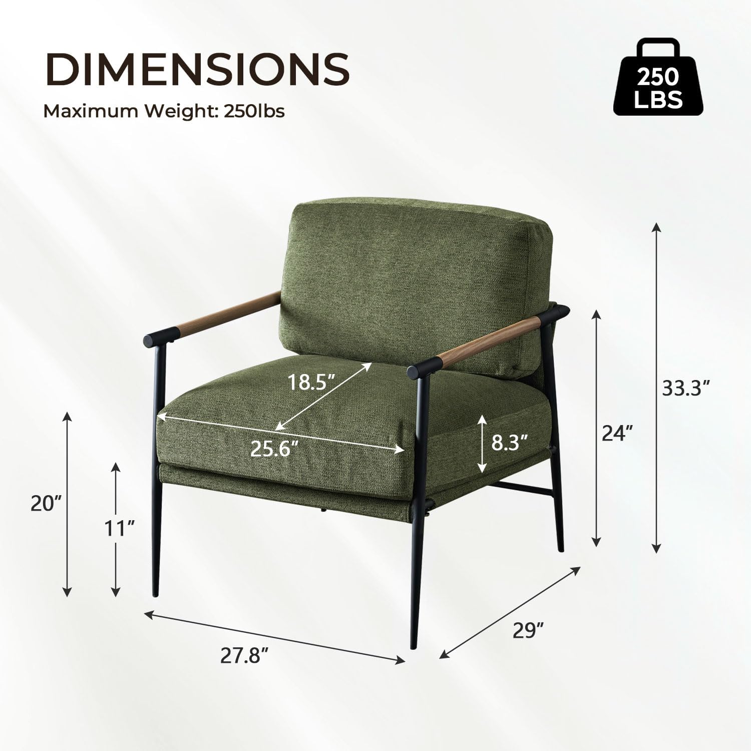 2PCS Green Accent Chair Set of 2 Chenille Mid Century Modern Armchair with Upholstered Soft Cushion for Living Room,Lounge,Bedroom,Wood-Grain Metal Armrest Legs