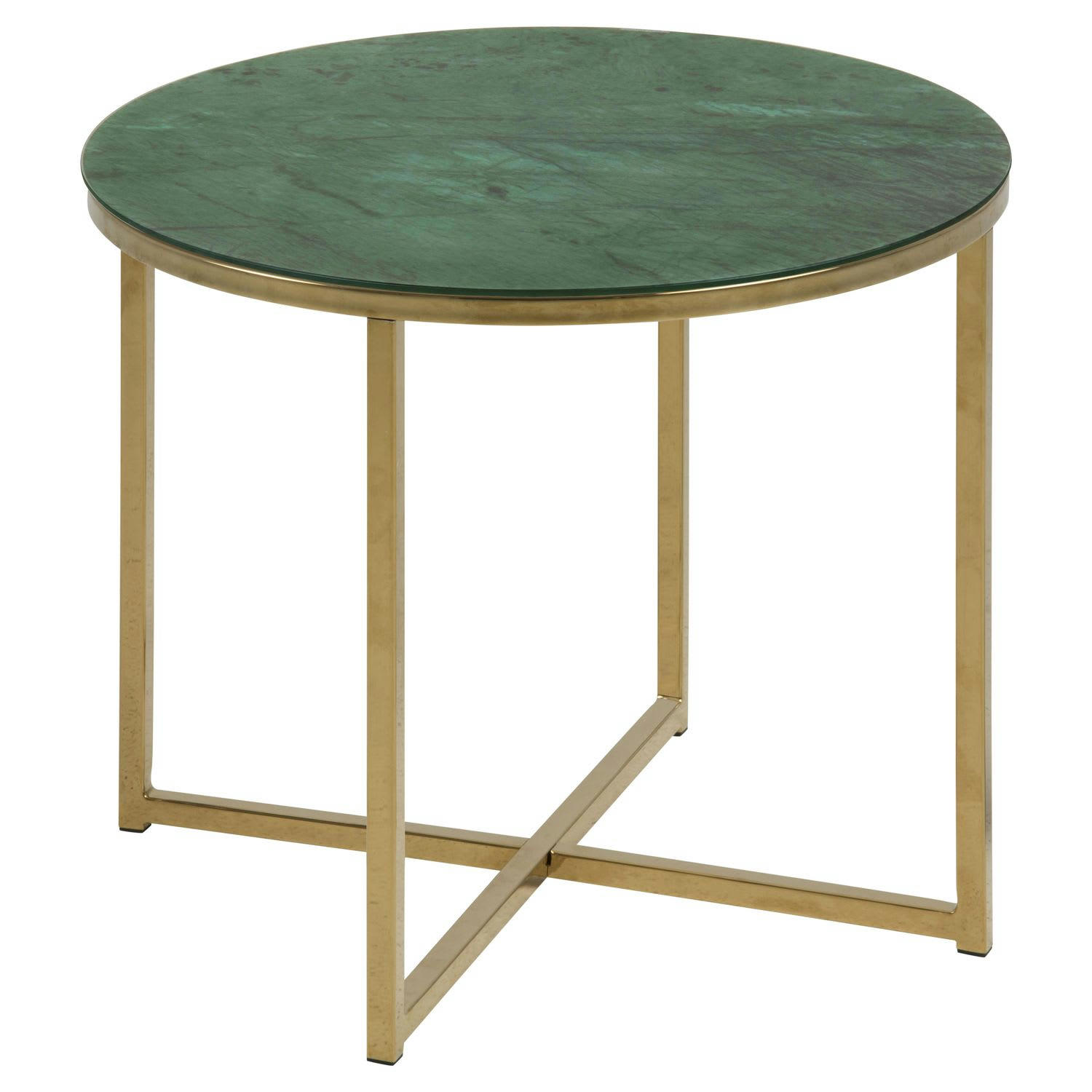 ALYSÉ - Table d’appoint ronde en verre et métal vert