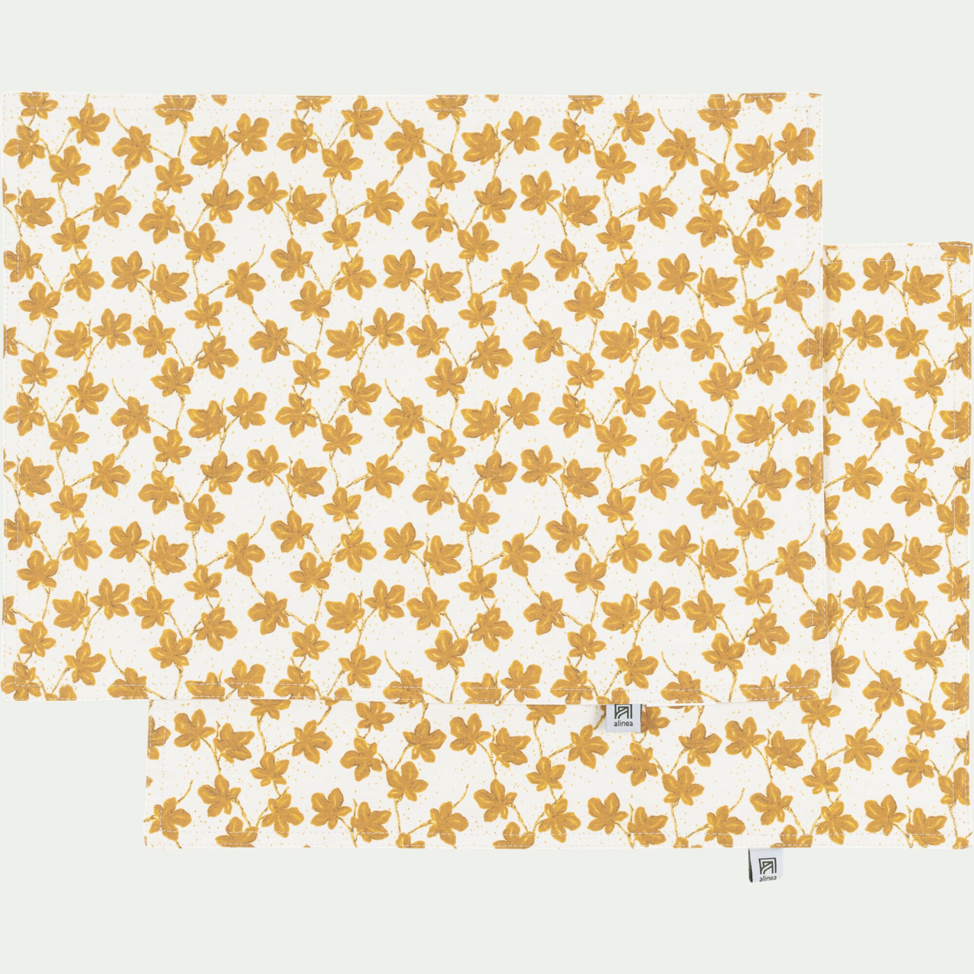 FIGUIER - Lot de 2 sets de table en coton enduit motif figuier 35x48cm - jaune argan