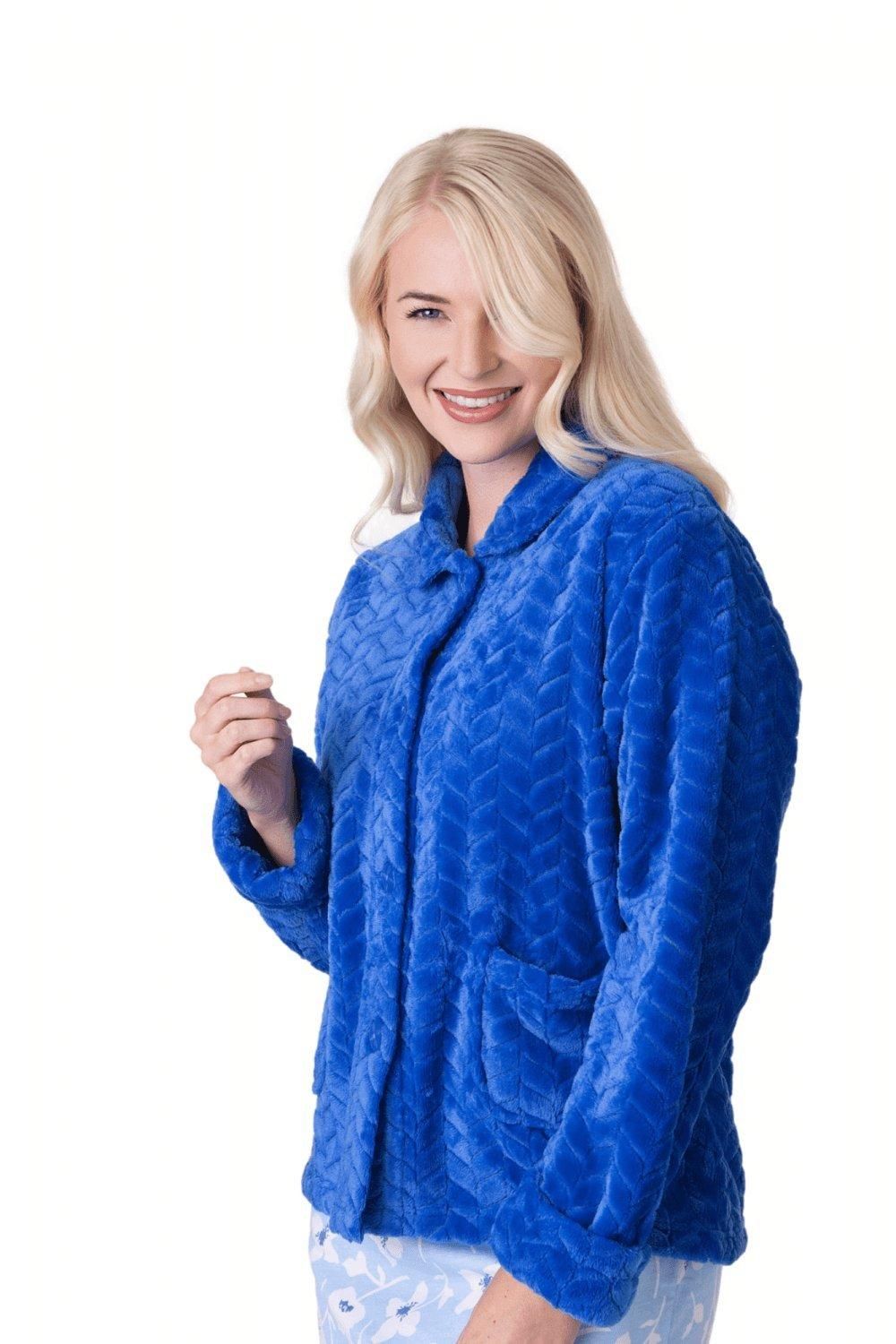 Camille Supersoft Button Front Embossed Bed Jacket