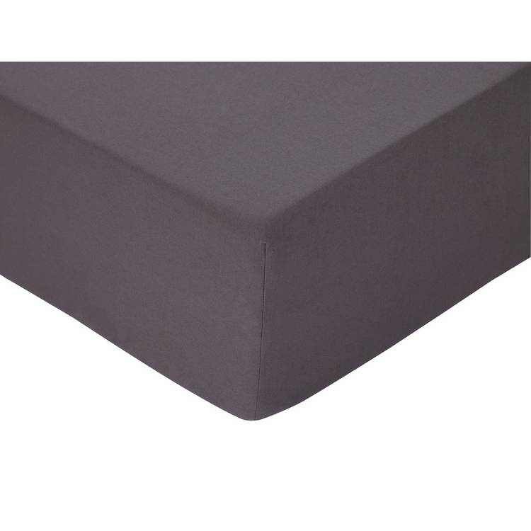 Habitat Brushed Cotton Plain Charcoal Fitted Sheet-Single