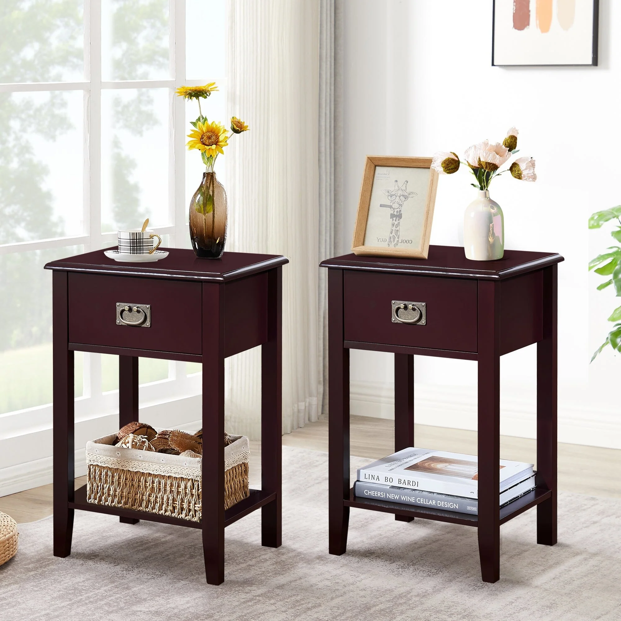 Javlergo Wooden Nightstand Bedside, Set of 2, Small End Tables with Drawer for Bedroom, Living Room, Office Room