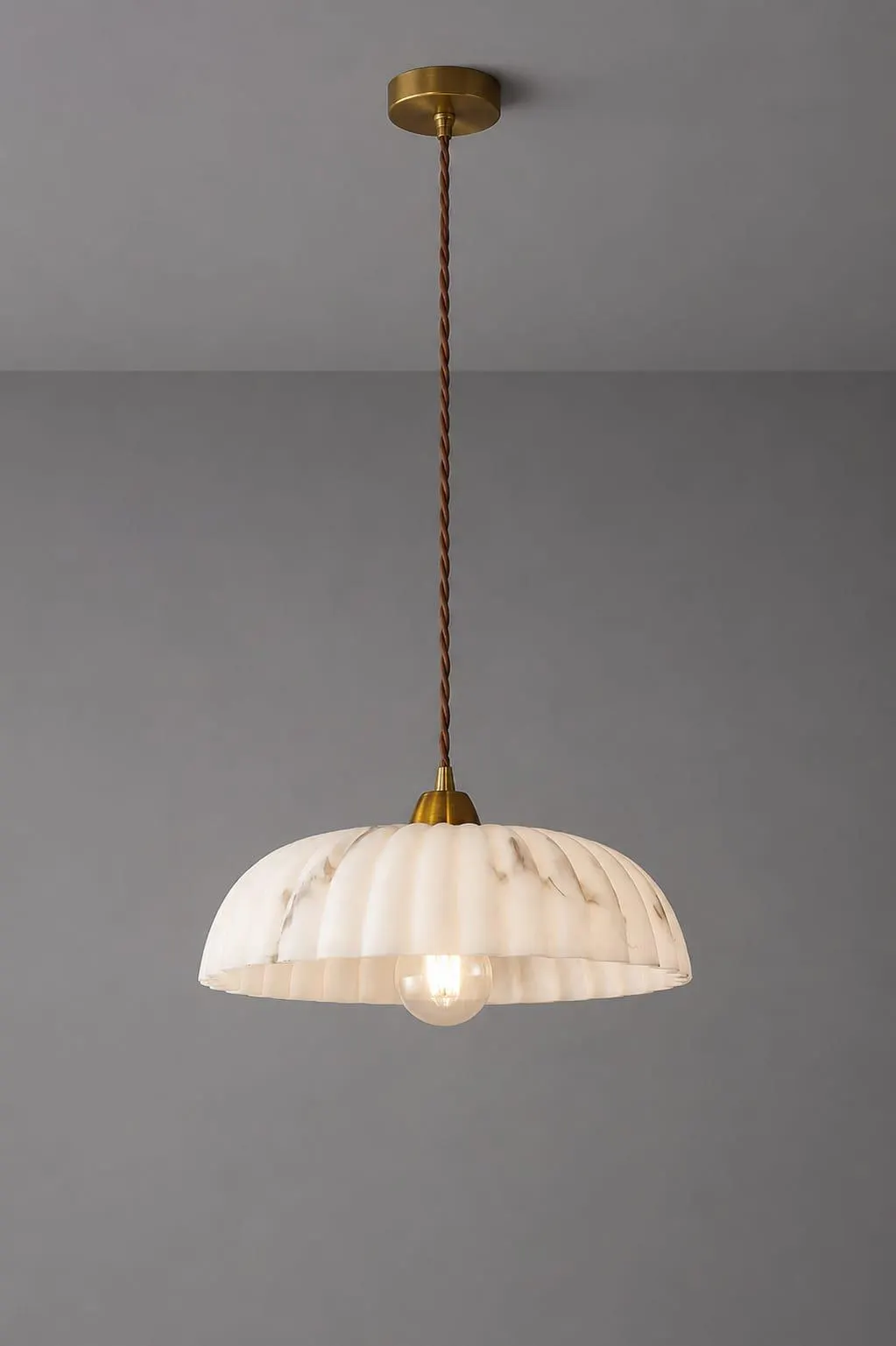 Handmade Fluted Alabaster Pendant Light with Brass Hardware | Modern Luxury Ceiling Fixture