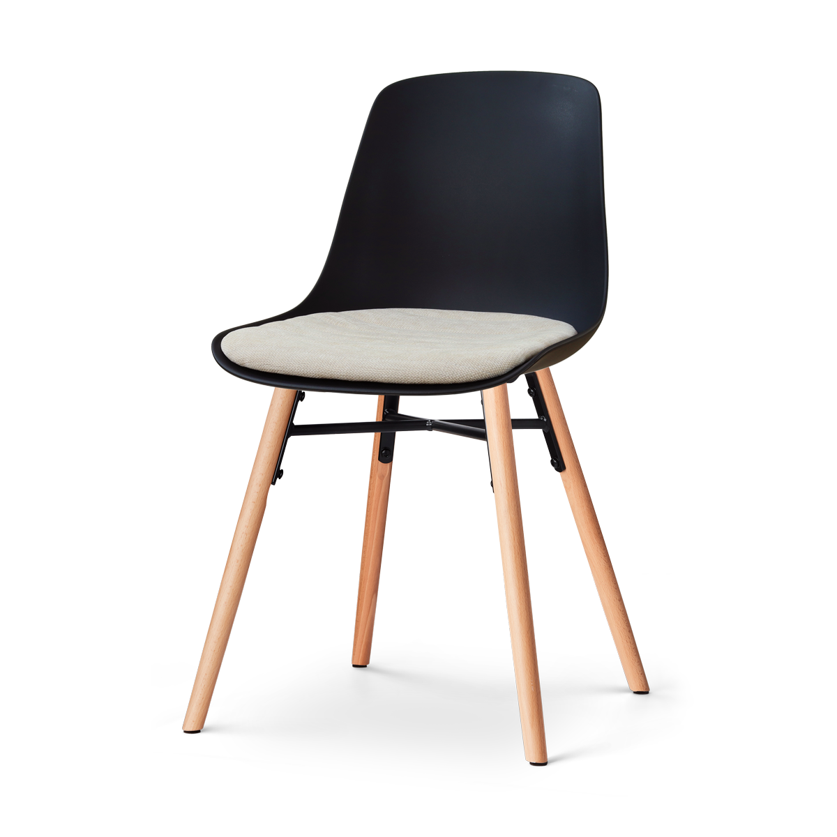 Nolon Nena-Liv Eetkamerstoel Zwart met Naturelbeige Zitkussen Naturel Poten