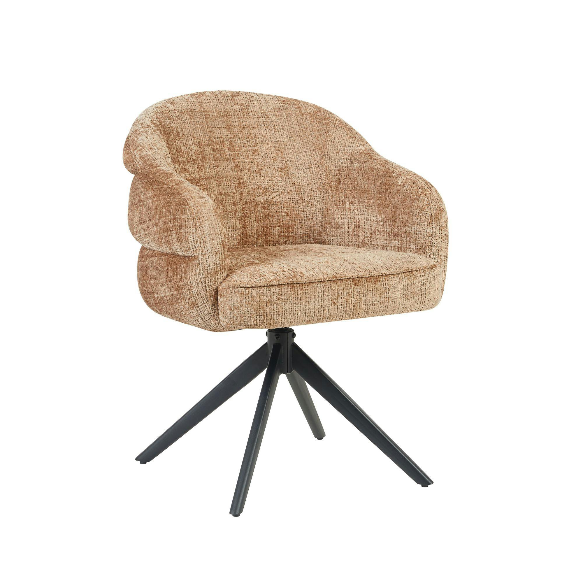 Chaise pivotante tissu cannelle chenille pied noir (x2) CORTINA