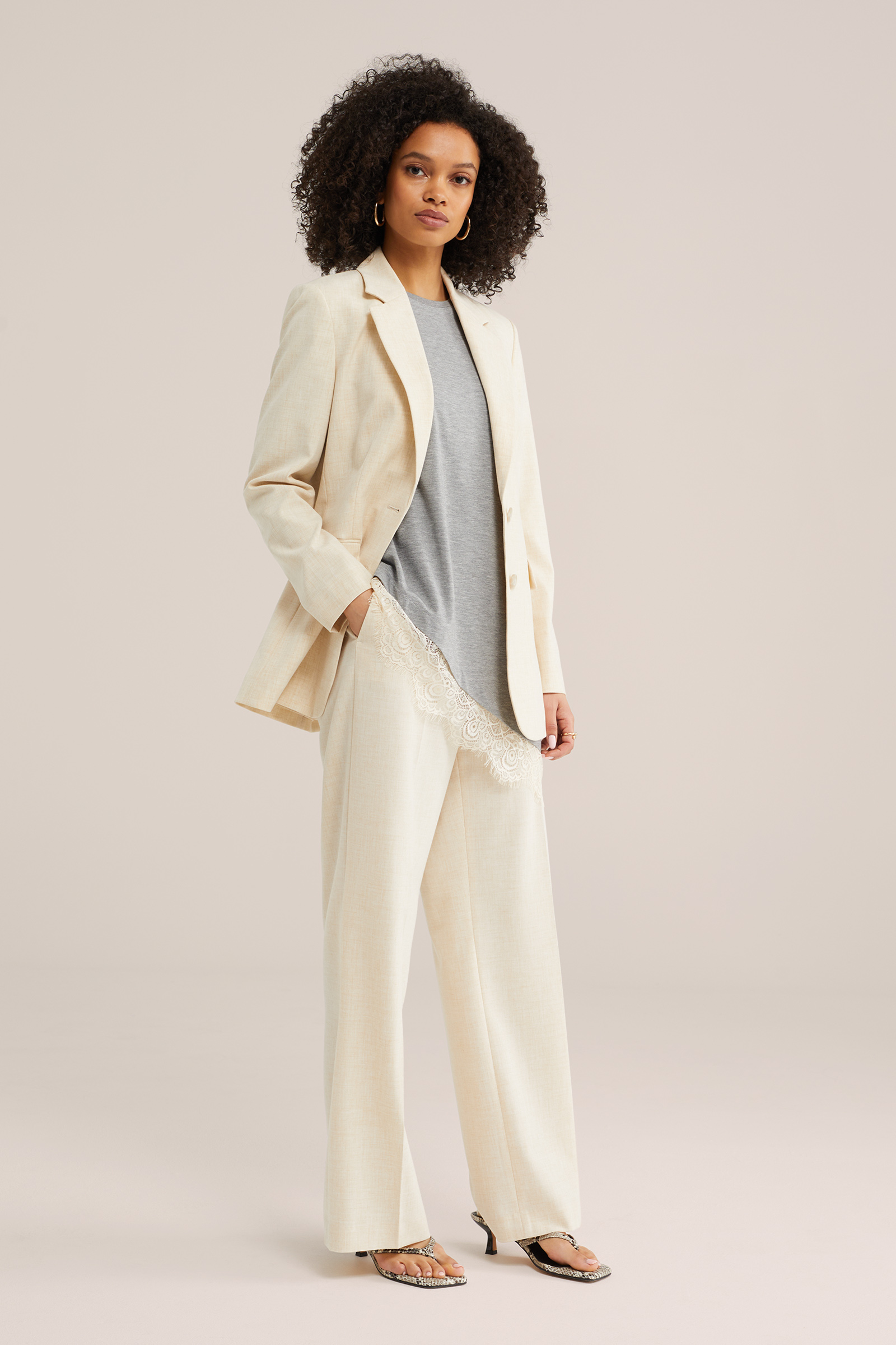 Dames gem&ecirc;leerde wide leg pantalon