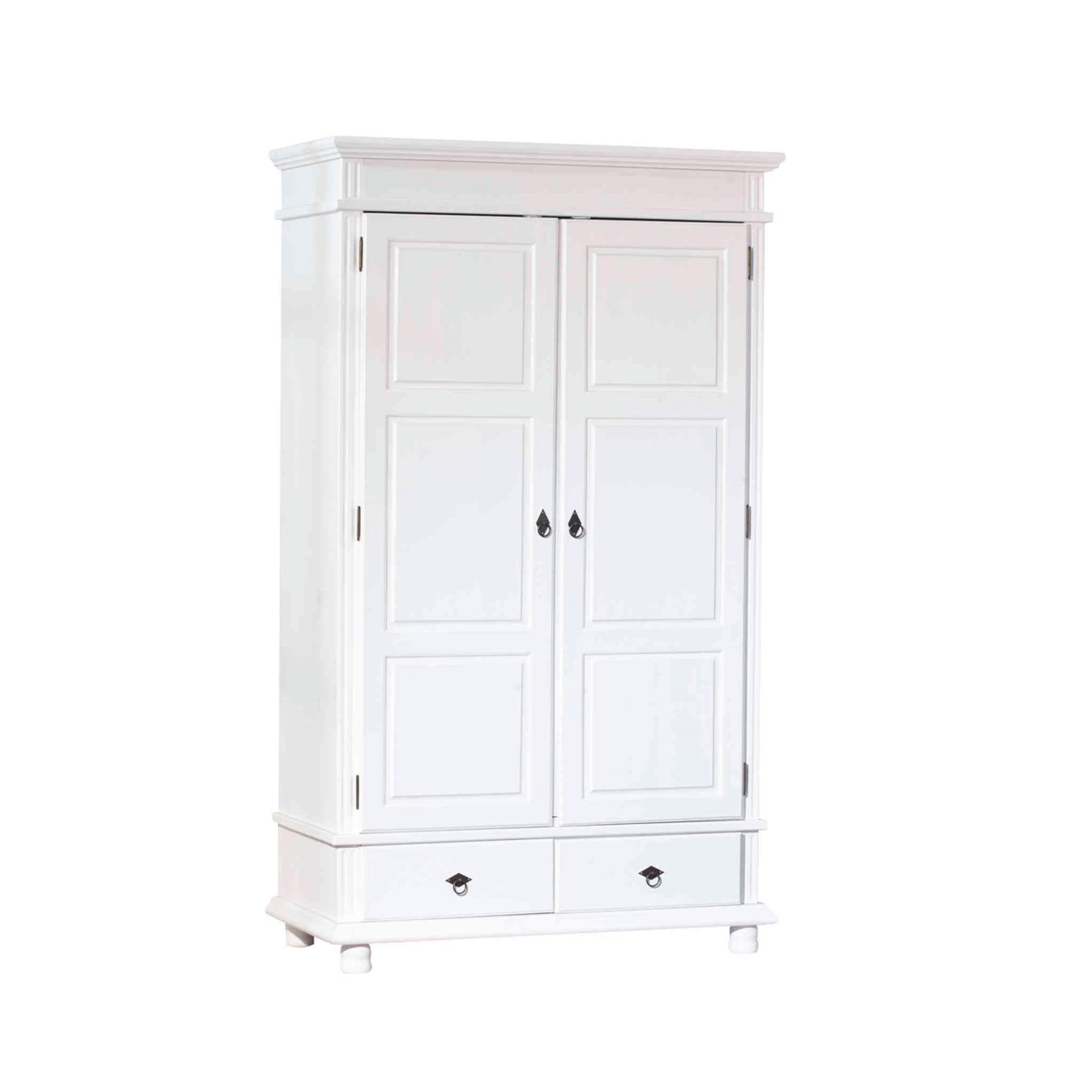 - Armoire 2 portes 2 tiroirs en bois massif blanc