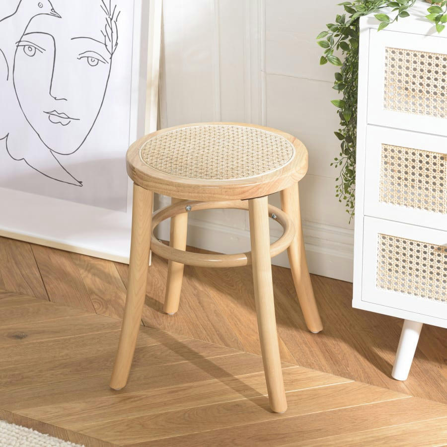 ALBANE - Tabouret en bois d’Hévéa, assise en rotin naturel