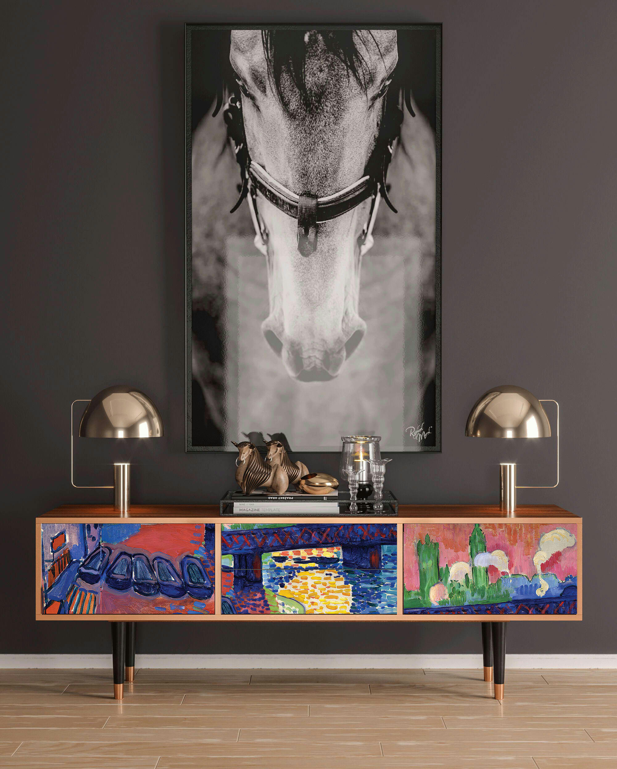 CHARING CROSS BRIDGE BY ANDRE DEAIN - Meuble TV  multicolore 2 tiroirs et 2 portes L 170 cm