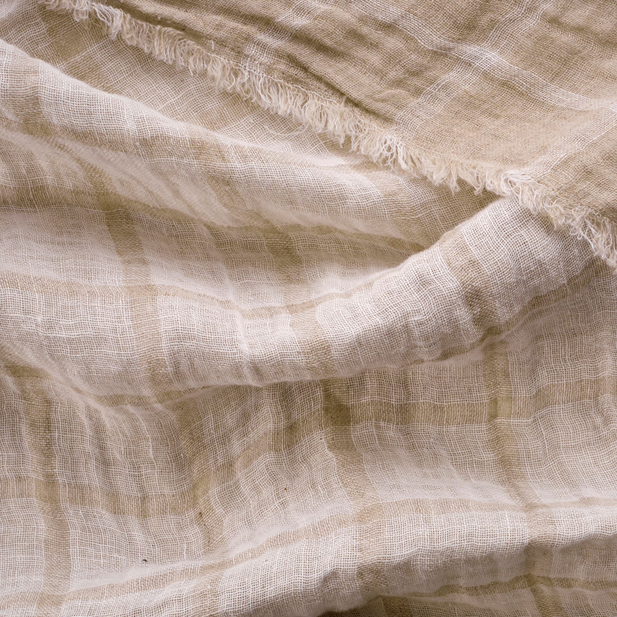 VALBEL - Plaid à carreaux en lin lavé 130x170cm - beige