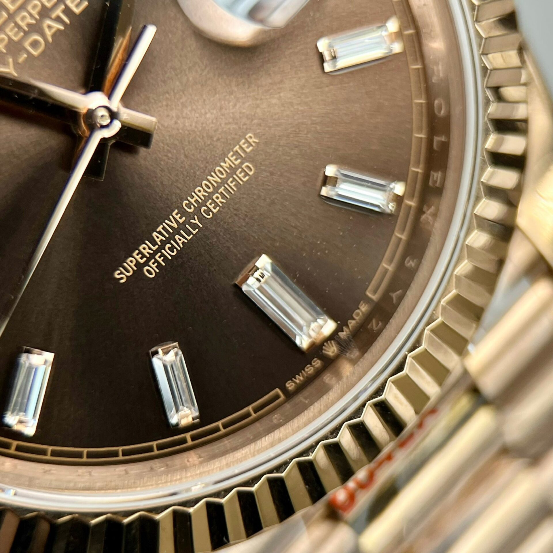 Rolex Day-Date 228235 RG Plated Chocolate Dial CZ Diamonds 40mm Super Clone