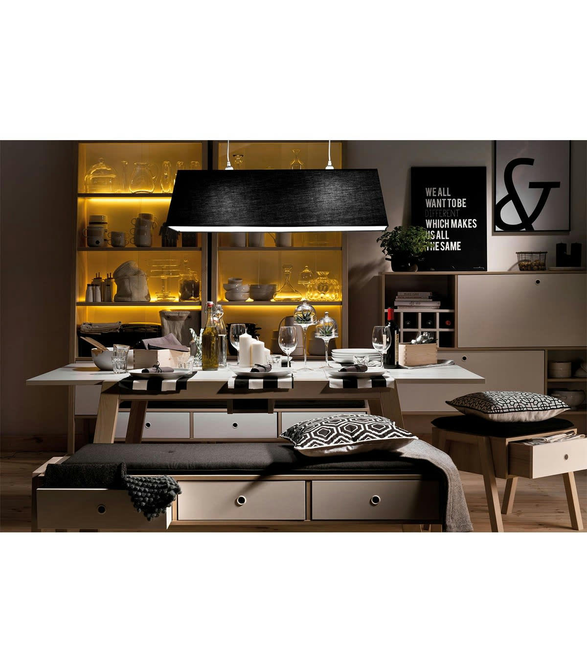 SPOT - Buffet 1 porte rabattable et 2 niches - Blanc et beige